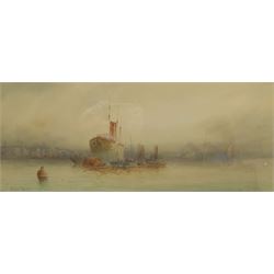 English School (19th/20th century): 'On the Thames', watercolour indistinctly signed and titled 25cm x 60cm