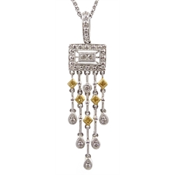  White and yellow gold Art Deco style, diamond pendant necklace, hallmarked  