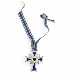 German Cross Of Honour Of The German Mother silver with ribbon, together with War Merit Medal 'fur kriegs verdien 1939' and Hitler youth badge