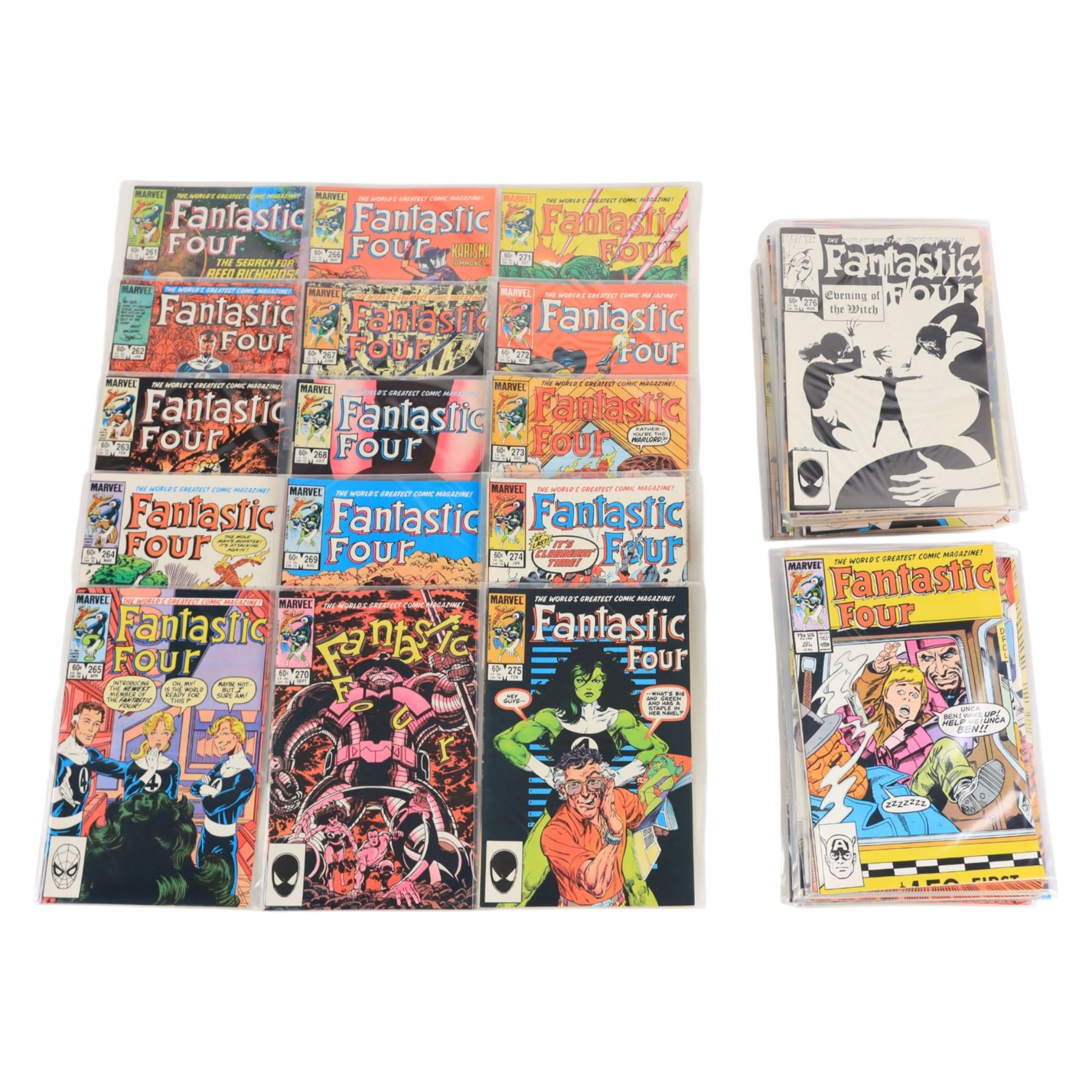 Seventy-two Marvel Bronze Age and later 'Fantastic Four' comic books, spanning years 1983-1990, comprising a continuous run of issues #261 - #328, and #335, #339 and #346