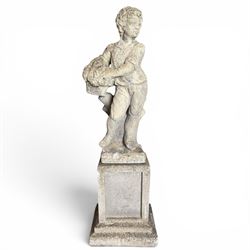 The Four Seasons - set of four traditional cast stone garden figures, in a weathered finish, stamped 'Lucas'