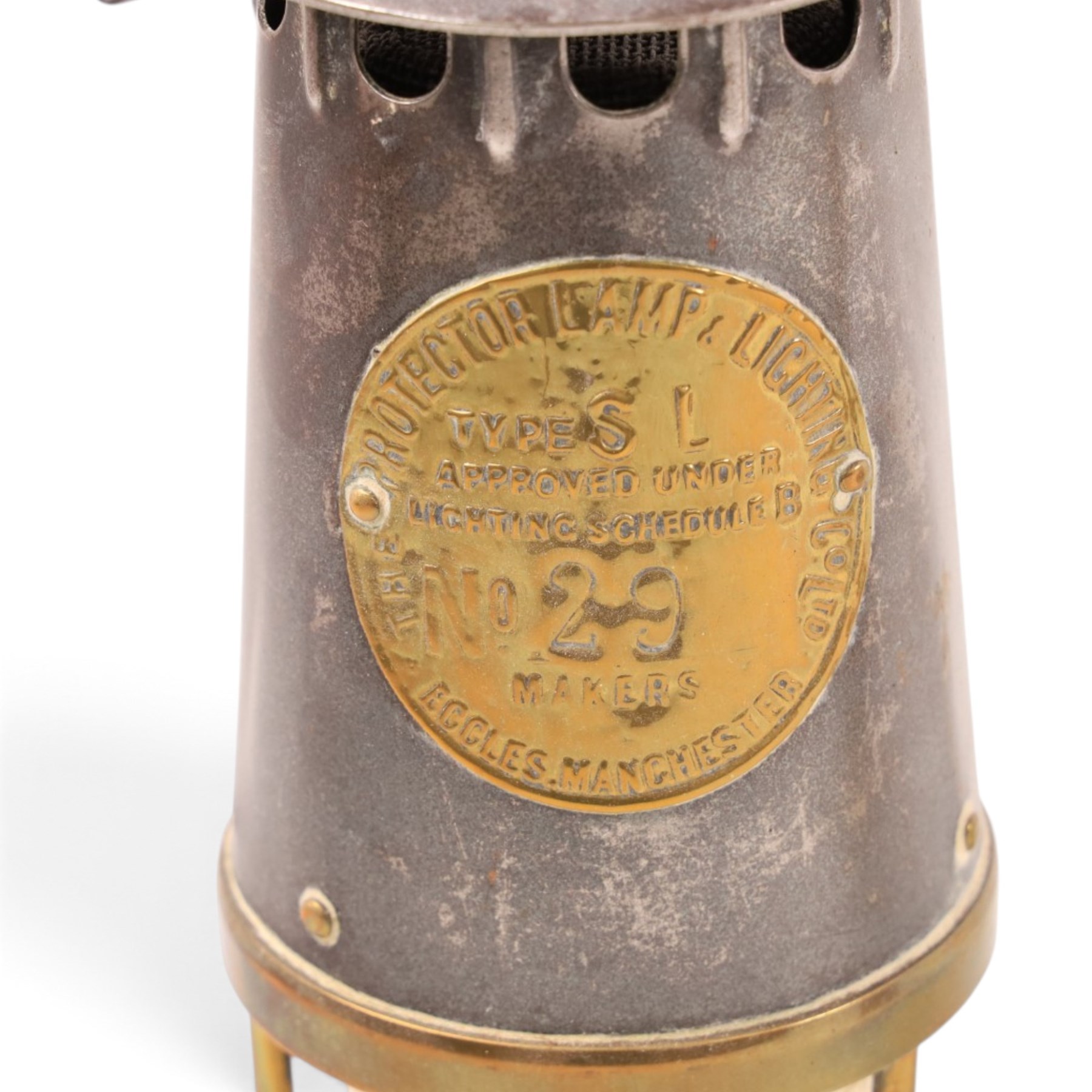 Three mining lamps, including John Davis & Son no. 2 B safety lamp, Protector Lamp & Lighting Co Type SL no. 29 lamp and one other