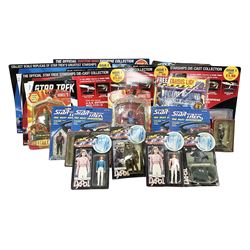 Star Trek - Eaglemoss Official Starships Collection three unopened issue No.1 and Issue No.2; five boxed Fabbri metal figures; and four carded action figures; together with Dr. Who - Eaglemoss Official Figurine Collection unopened Issue No.1; Dr. Who Monster Invasion parts 2 & 3, both unopened; four Dapol carded Dr. Who action figures and two others.