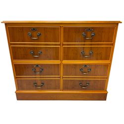 Georgian design yew wood filing cabinet, moulded rectangular top with inset leather, fitted with four cock-beaded filing drawers, on skirted base