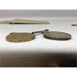 Mostly Great British coins including Queen Victoria 1887 and 1888 crowns, pre-decimal coinage, various five pound coins etc and a WWI War and Victory medal pair named to '16903 PTE. H. SCHOFIELD. 2-CO. OF LOND. Y.'