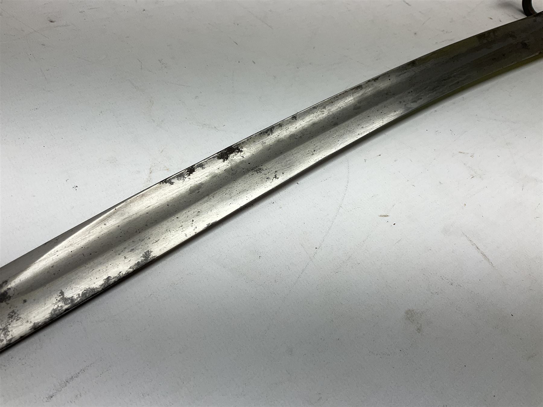 19th century Bayonet with 58cm fullered Yataghan shaped blade, stamped with anchor mark, with leather scabbard