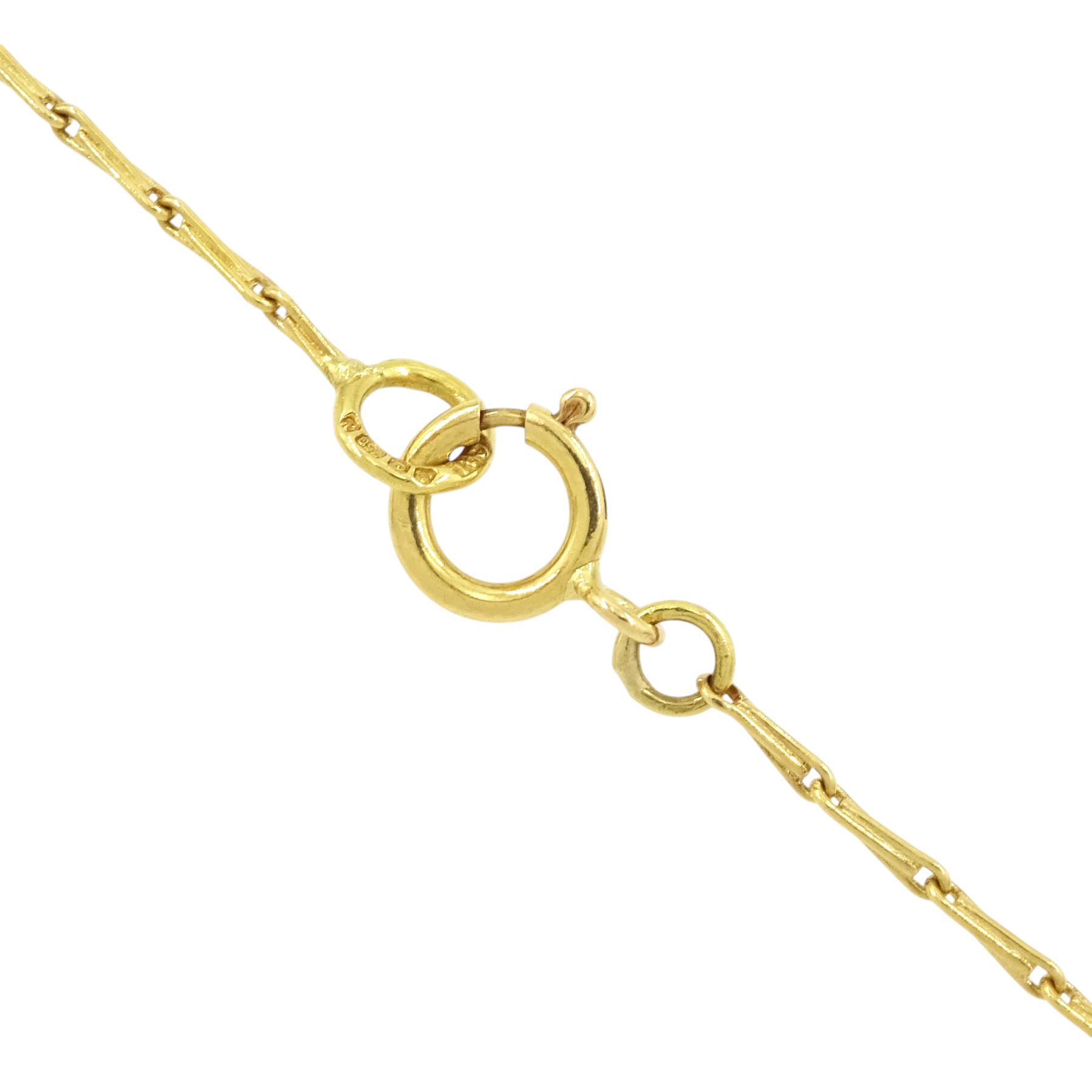 Links of London 18ct gold heart pendant, set with a single ruby, on 18ct gold fancy link chain necklace, both hallmarked