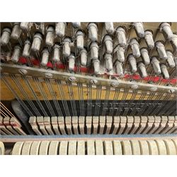 Knauss Coblenz - early 20th century rosewood cased upright piano, straight strung iron movement, simulated ivory keys