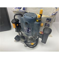 Collection of tools, comprising grinder electric, cased Mac Allister jigsaw, Power craft router