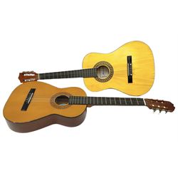 Two children guitars, comprising of Herald acoustic guitar model HL34 and Spanish BM Clasico semi acoustic guitar, largest example H100cm