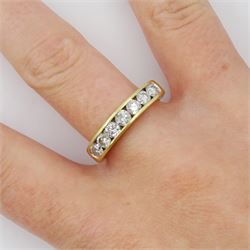 18ct gold channel set seven stone round brilliant cut diamond half eternity ring, hallmarked, total diamond weight 1.00 carat