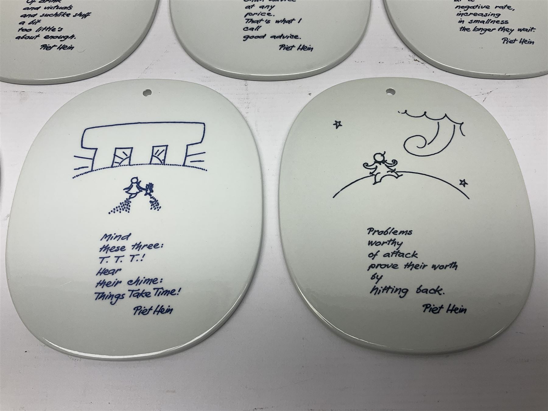 Seven Royal Copenhagen Piet Hein 1948-1980 plaques,all with printed mark to back H17cm