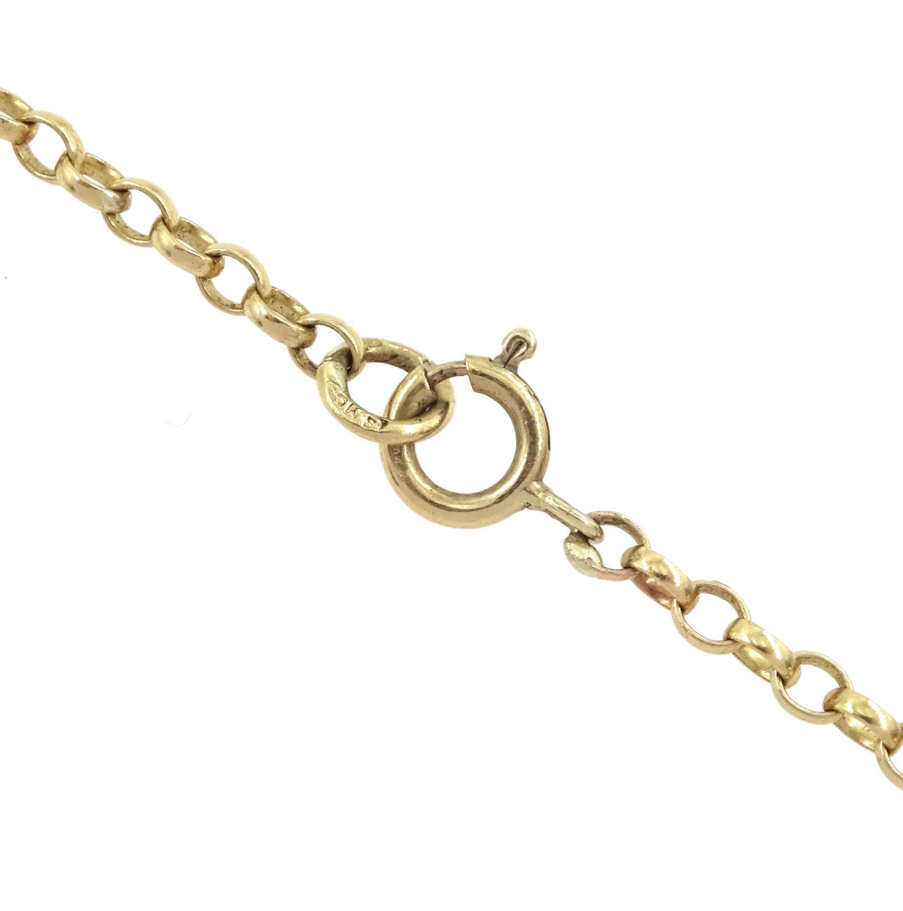 King George V 1911 gold half sovereign coin, loose mounted in acorn and oak leaf mount, on gold chain link necklace, both 9ct