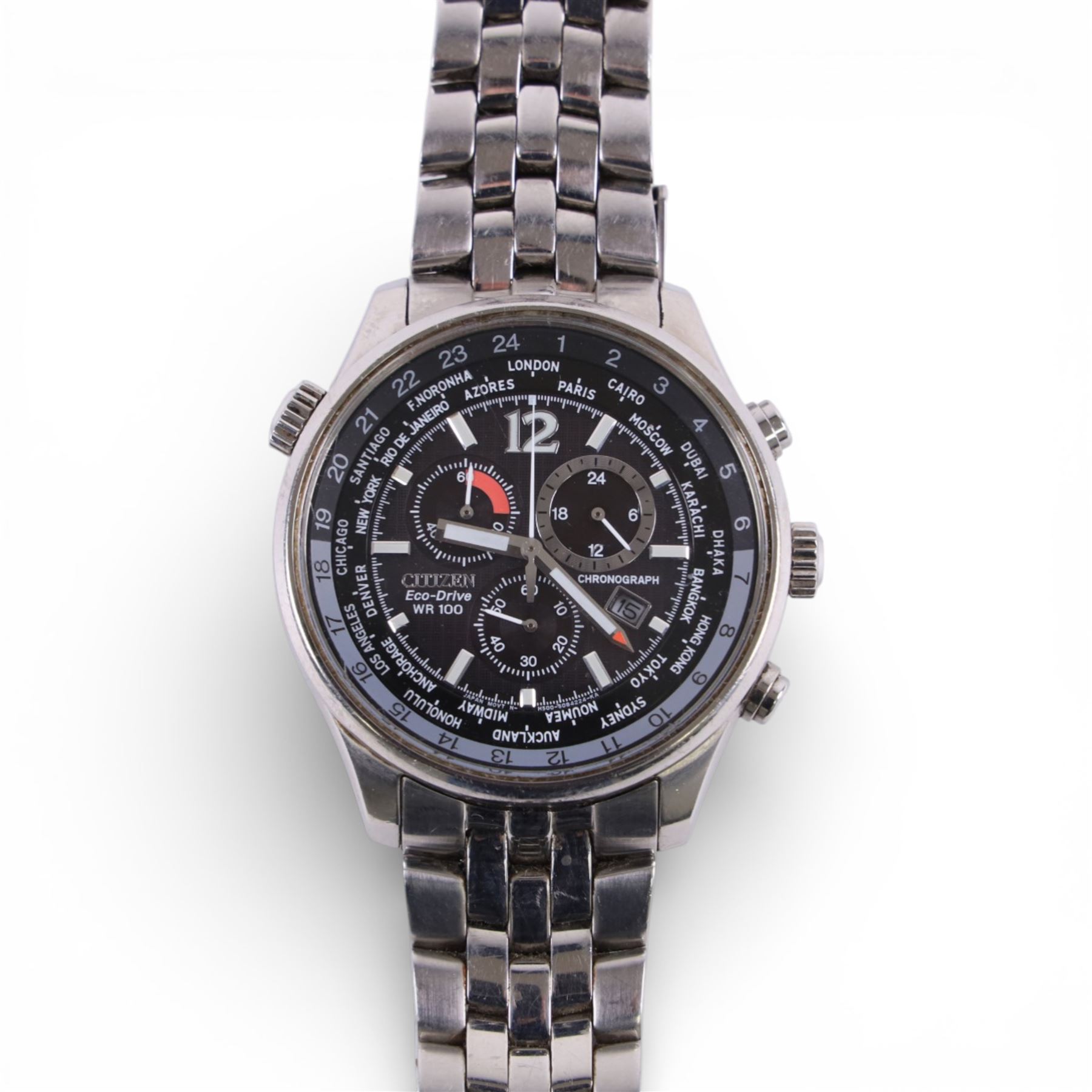 Citizen Eco-Drive Chronograph wristwatch WR100 on stainless steel strap