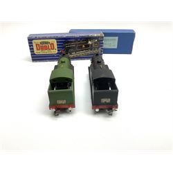 Hornby Dublo - three-rail Class N2 0-6-2 Tank locomotive No.9596 in medium blue box with inner card cover, instructions, guarantee and oil bottle; and Class N2 0-6-2 tank locomotive No.69567 in blue striped box (2)