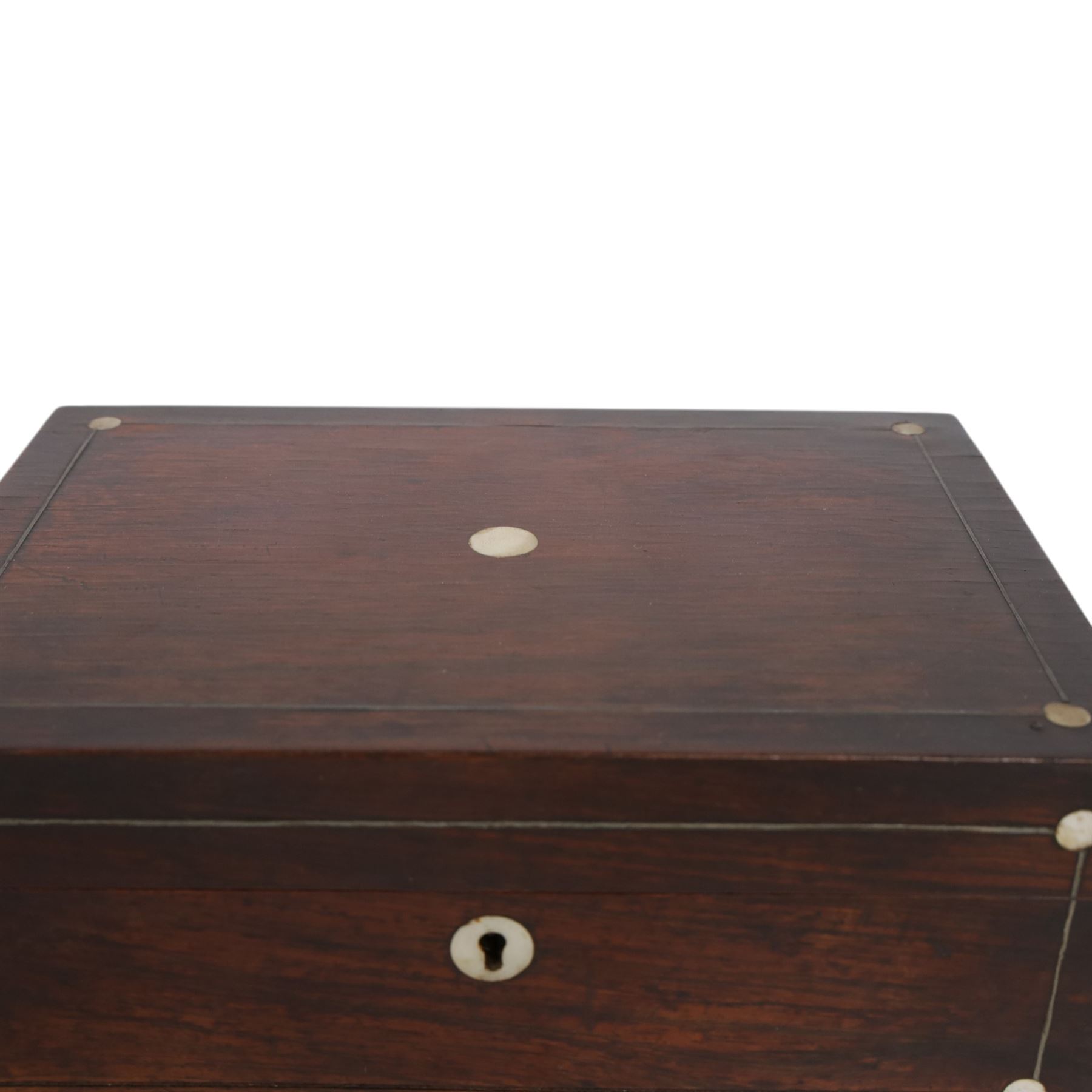 Black lacquered tea caddy with mother of pearl inlay, together with another box with mother of pearl inlay