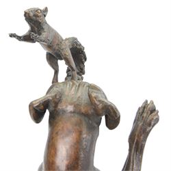 Sally Arnup FRBS, ARCA (1930-2015): Boxer dog with squirrel, bronze, signed and numbered II/X, upon square wooden plinth, H71cm