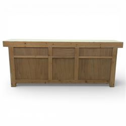 Large painted pine dresser sideboard, fitted with three drawers and five cupboards