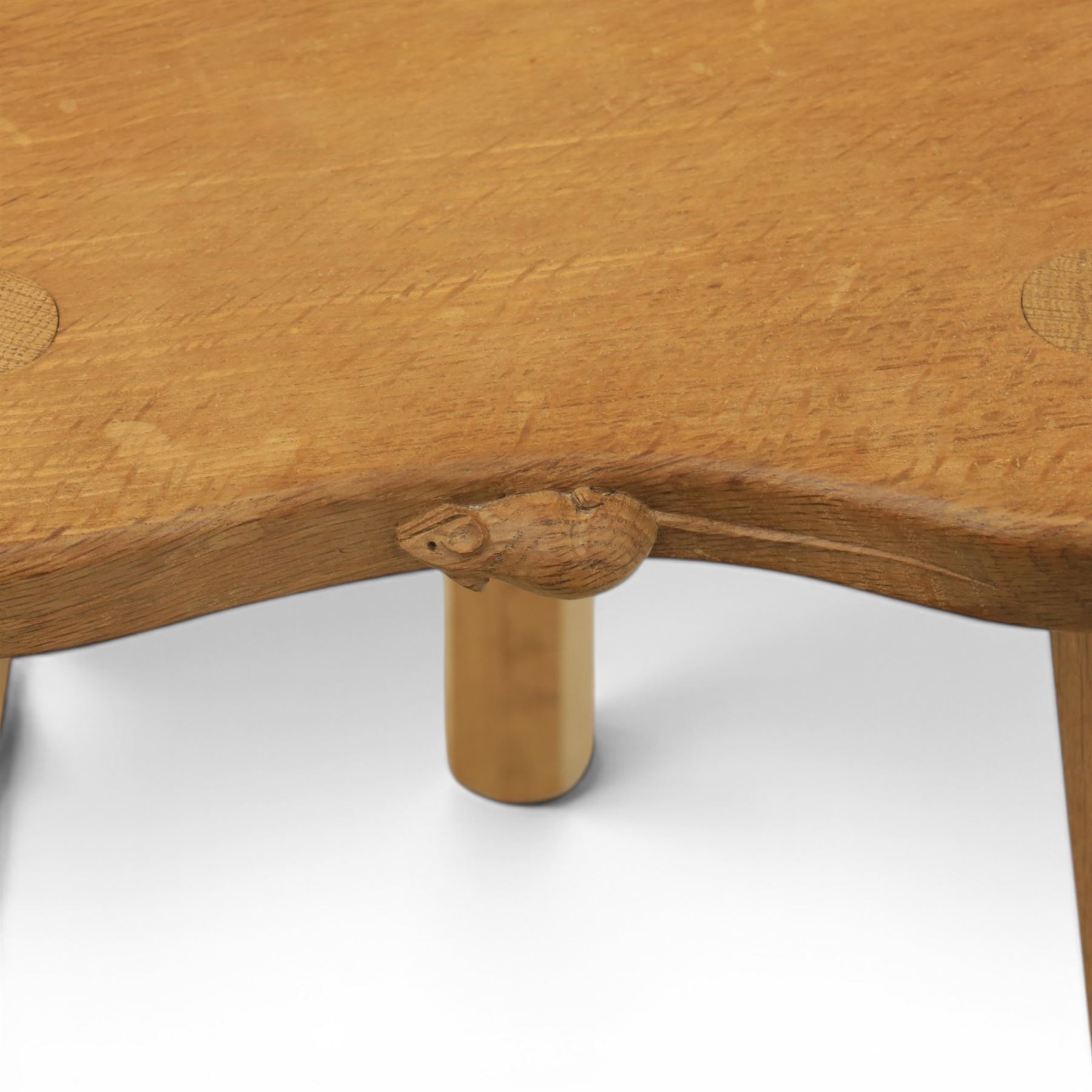 Mouseman - oak three legged cow stool, with carved mouse signature, by the workshop of Robert Thompson of Kilburn