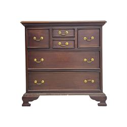 Georgian design mahogany chest, fitted with six drawers, on ogee bracket feet
