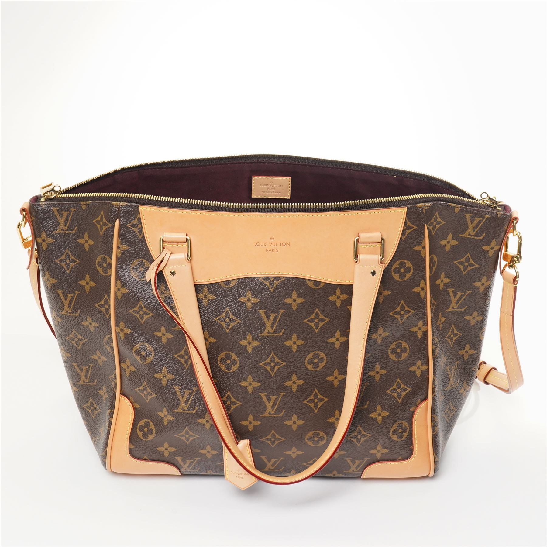 Louis Vuitton - ‘Estrela’ MM NM Tote Bag, circa 2015, in signature monogram coated canvas with natural Vachetta leather trim, with twin top handles and detachable shoulder or crossbody strap over expandable sides, the interior in burgundy suede with pocket divisions, base width 32cm, with original dust bag