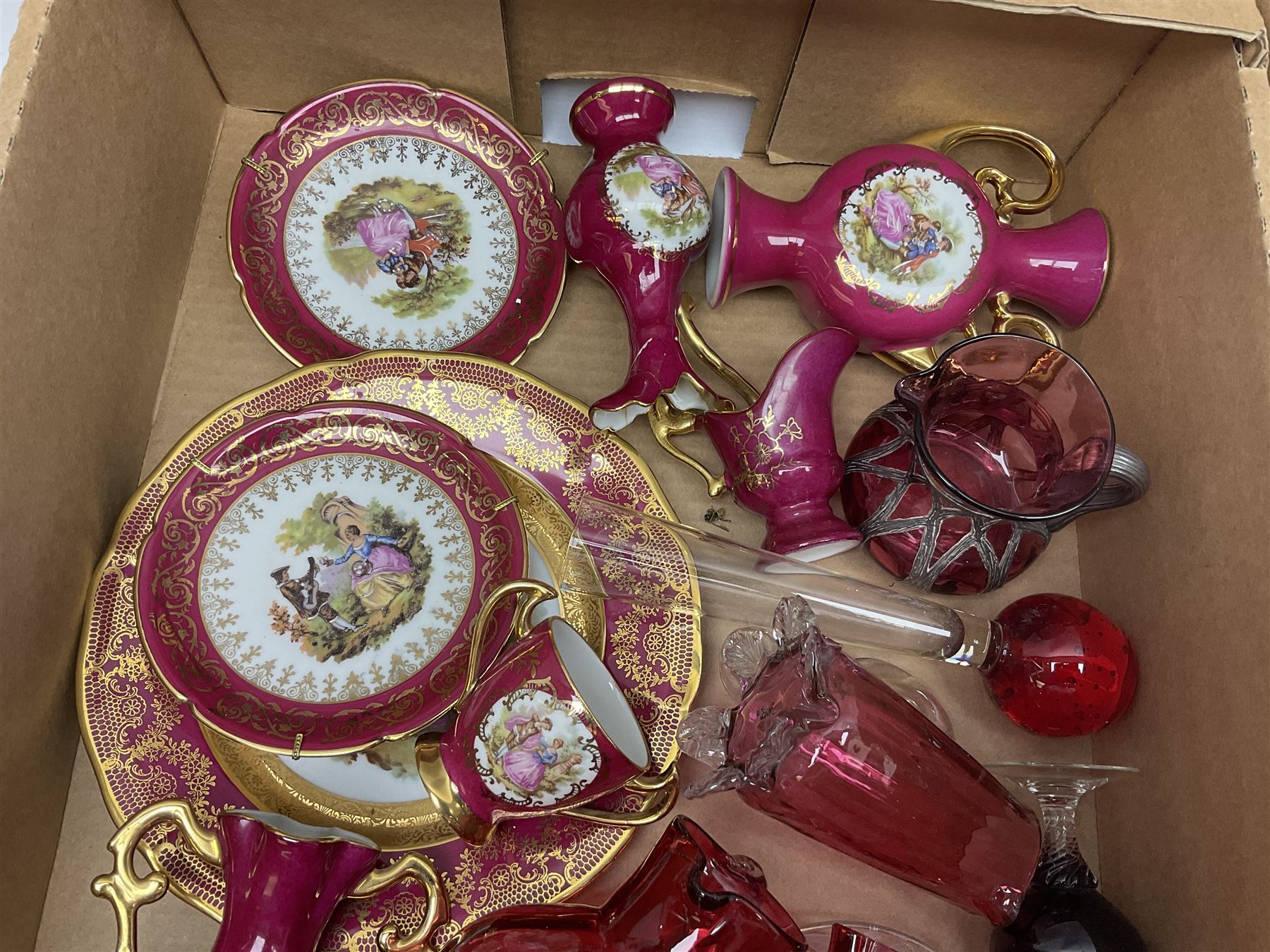 Victorian and later ceramics and glassware, to include cranberry glass, Limoges, blue and white, teawares etc