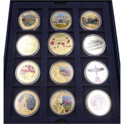 Commemorative coins including Queen Elizabeth II Isle of Man 2021 silver proof sovereign, cased with certificate, set of eight Solomon Islands 2021 fifty cent coins, commemorating UEFA Euro 2020, in card folder etc. 