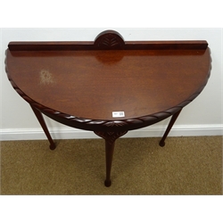  Reproduction mahogany D shaped side table on turned supports, W90cm, H84cm, D39cm, and a similar tripod table, D50cm, H65cm (2)   