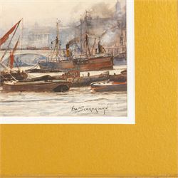 Frederick William Scarborough (British 1860-1939): Shipping on the Thames at London Bridge, watercolour signed 17.5cm x 52.5cm