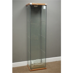  Light wood and glazed free standing shops display cabinet, W43cm, H164cm, D37cm - no key  