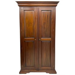 Barker & Stonehouse - 'Grosvenor' mahogany double wardrobe, projecting cornice over two panelled doors and panelled sides, on bracket feet