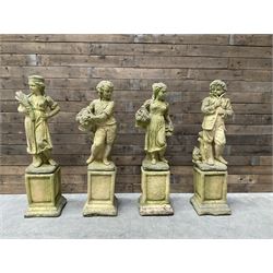 The Four Seasons - set of four cast stone garden figures on plinths