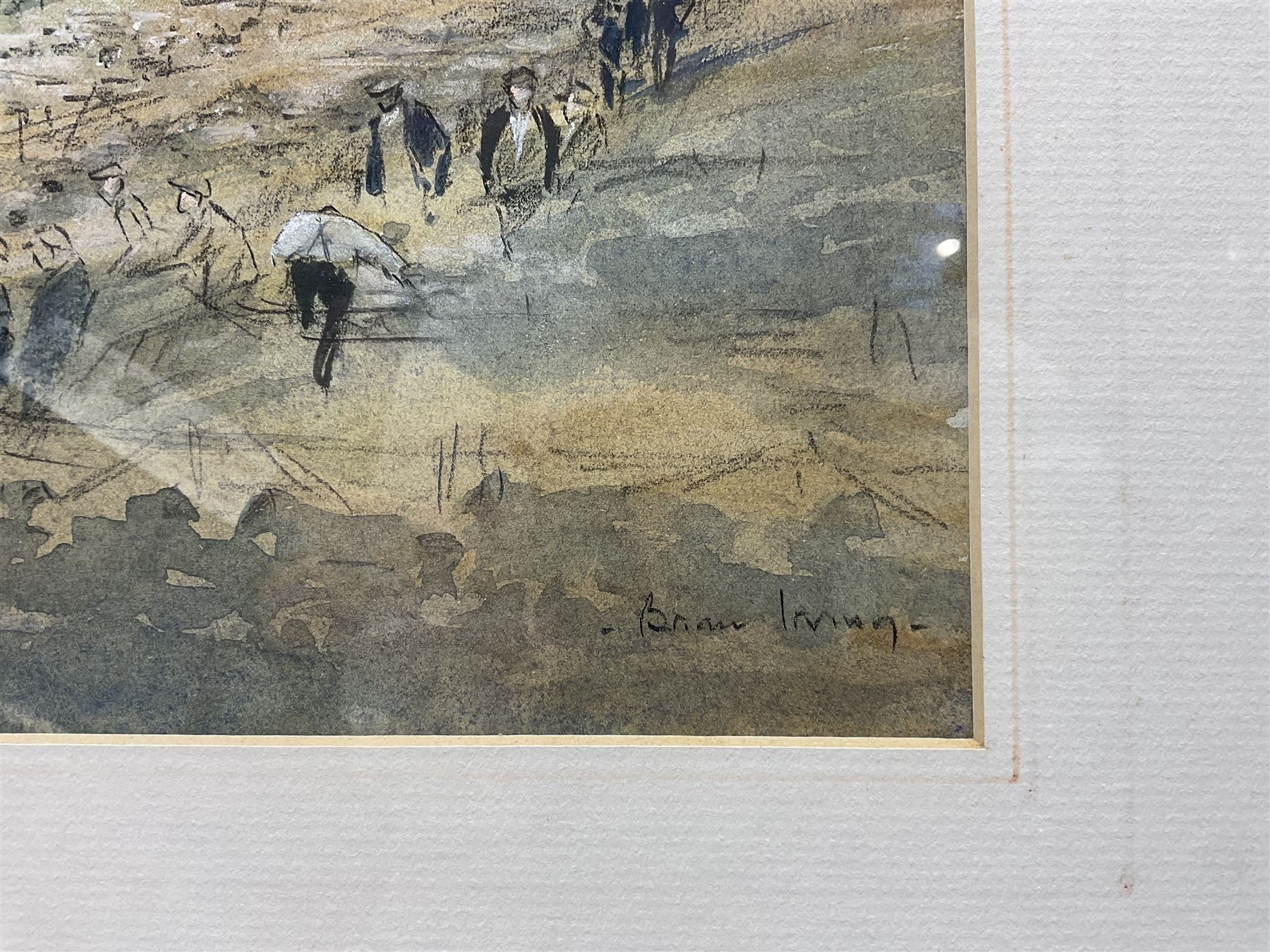 Brian Irving (British 1931-2013): Sheep Market, watercolour heightened with white signed 24cm x 35cm 