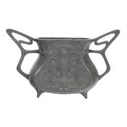 Twin handled Art Nouveau vase, decorated with a female figure by a river and flowers to the other side, with loop handles, H81cm  