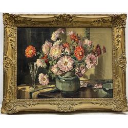 Manner of Herbert Davis Richter (British 1874-1955): Still Life of Flowers in a Vase, oil on canvas unsigned 44cm x 60cm