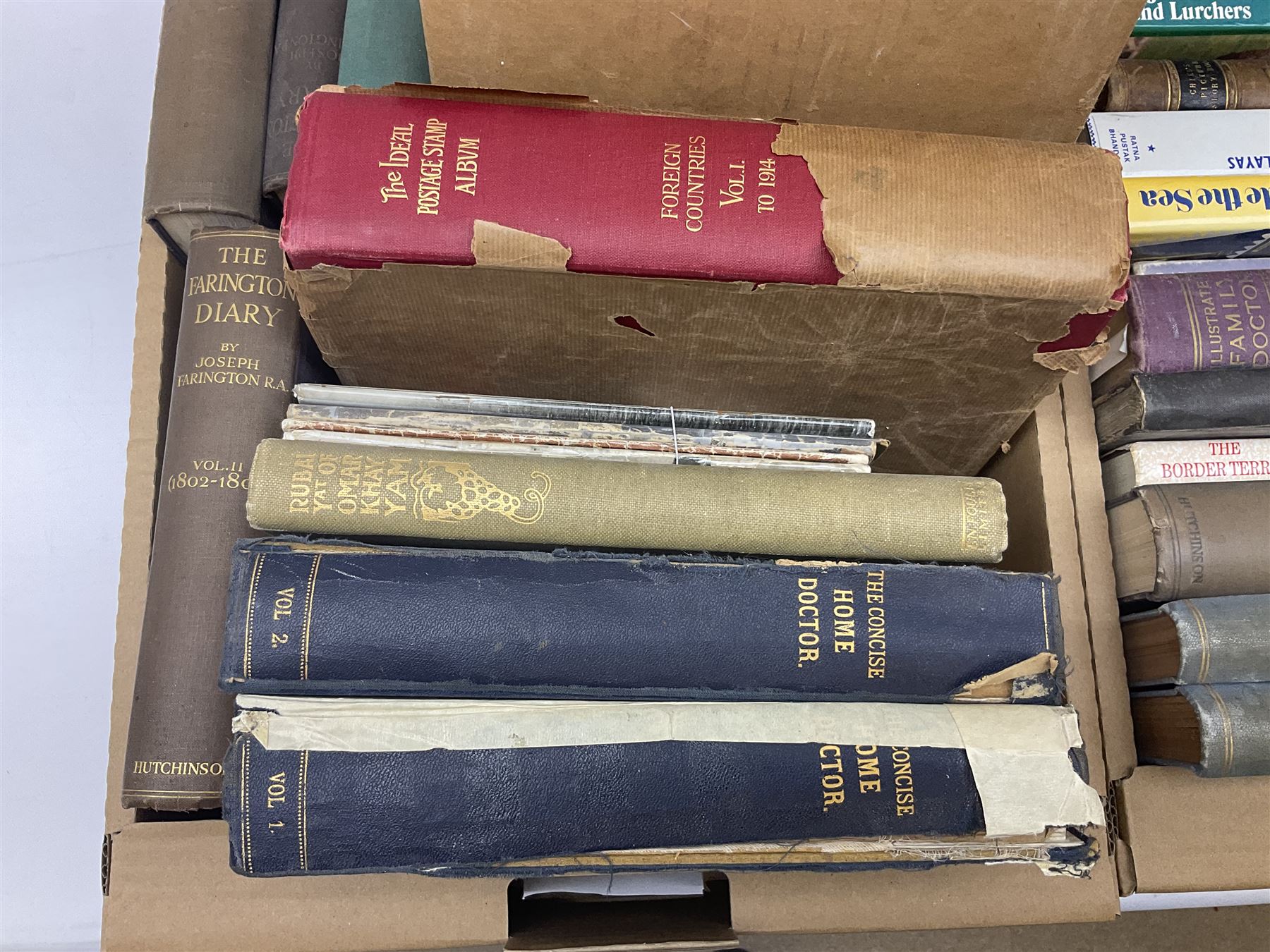 Collection of books and stamps, to include The Wonder books of Ships, The Wonder books of Aircrafts, The Farington Diary four volumes, dog books etc, in three boxes 