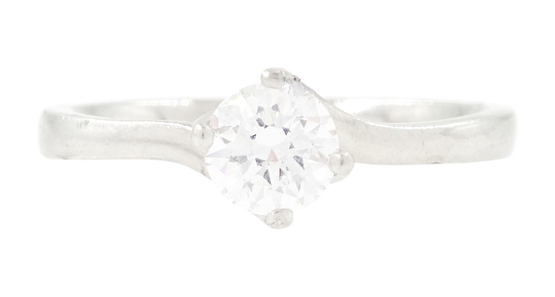 Platinum diamond ring, four claw set with a single round brilliant cut diamond of approx 0.50 carat, hallmarked