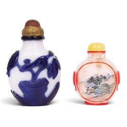 Chinese cameo glass snuff bottle, together with reverse painted snuff bottle, largest H9cm