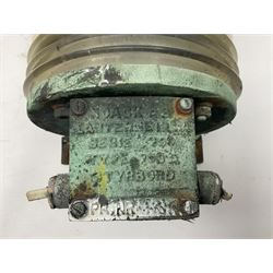 Two port and starboard brass lamps, each with a plaque marked 'Noack as Lanterne KL.A Serie 700 Type 704D Babord', ribbed green and red glass shades, H44cm