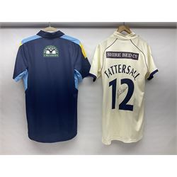 Two signed Yorkshire cricket shirts, to include a Yorkshire Vikings T20 shirt and a Yorkshire County Cricket Club Tattersall shirt 