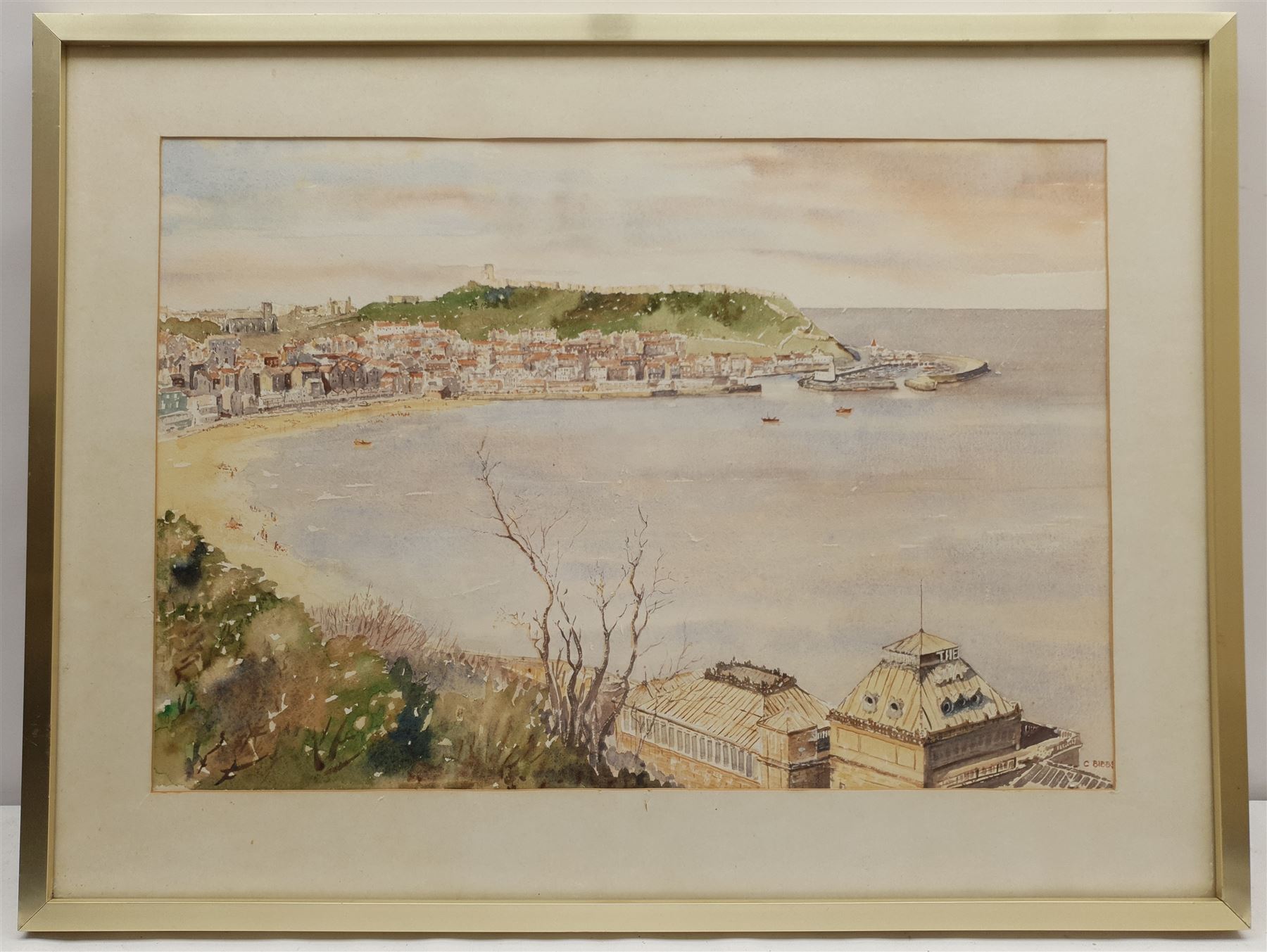 C Bibbs (British 20th century): Scarborough South Bay from the Spa, watercolour signed 34cm x 50cm