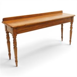 Country style oak server, rectangular top with galleried back and chamfered edges, plain f...