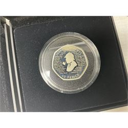 Two The Royal Mint United Kingdom silver proof coins, comprising 2009 'Henry VIII' five pounds and 2019 'A Celebration of Sherlock Holmes' piedfort fifty pence
