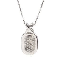 14ct white gold pave set diamond pendant, on 9ct gold chain