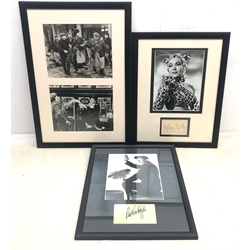  Autographs: Dolores Del Rio, Dick van Dyke and two images taken on the set of My Fair Lady framed as one, 54cm x 38cm (3)  