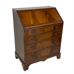 Reprodux - mahogany fall front bureau, fitted with four graduating drawers, on bracket feet