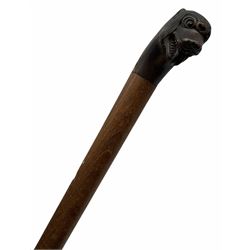 Walking cane with carved horn handle modelled as the head of a Foo dog, L 88cms
