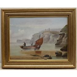  Edward King Redmore (British 1860-1941): Boats at the Cliff Foot, oil on board signed 29cm x 40cm and Ships at Sea, oil on board by the same hand signed 22cm x 14cm (2)  