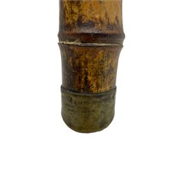 W.F. Needham - Victorian bamboo occasional table, octagonal lacquered top, the bamboo joined by metal brackets, brass cups stamped 'W.F Needham'