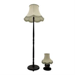 Early 20th century Chinoiserie lacquered standard lamp, with shade; and matching table lamp 